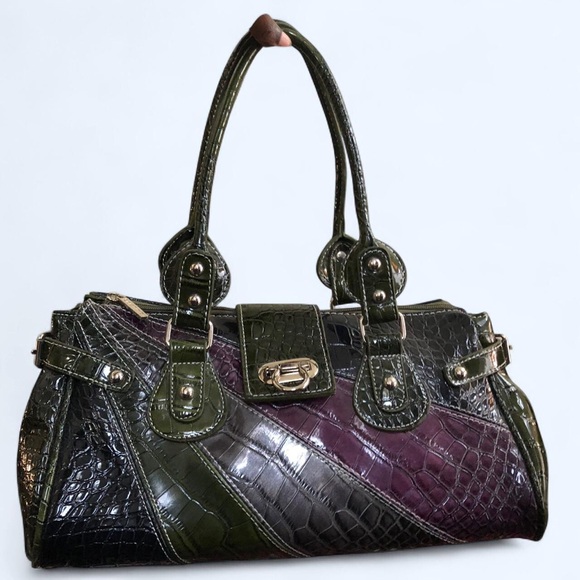 Vintage 90s Y2K Whimsygoth Patchwork Leather Buckle Shoulder Hobo Hand Bag Purse - Picture 1 of 8